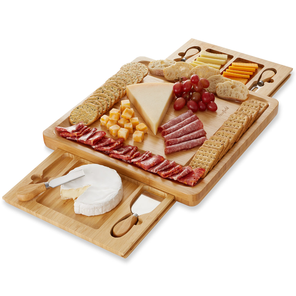 Expandable bamboo cutting board set with Trays and LIDS for