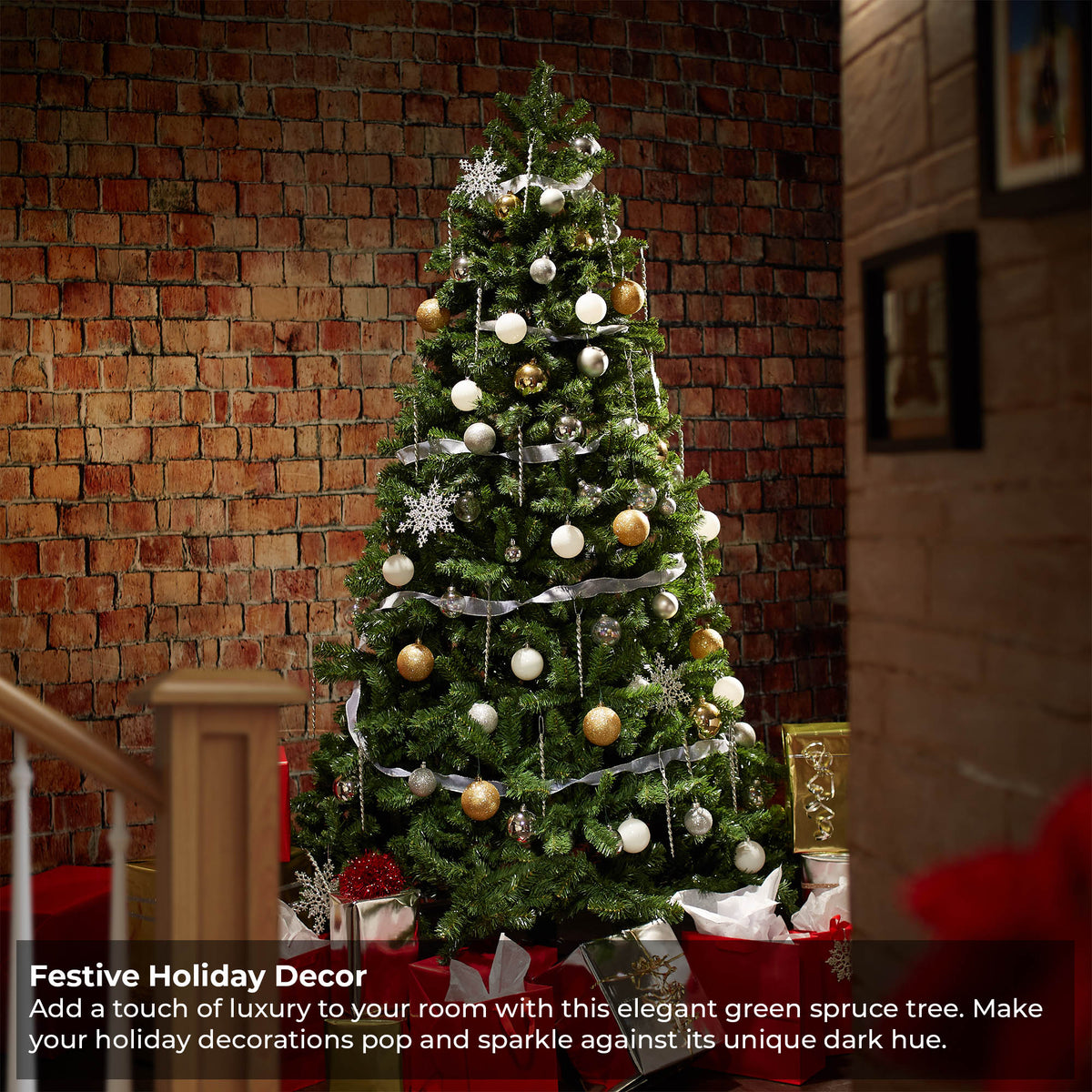 Artificial Christmas Tree, Green Spruce with Foldable Stand