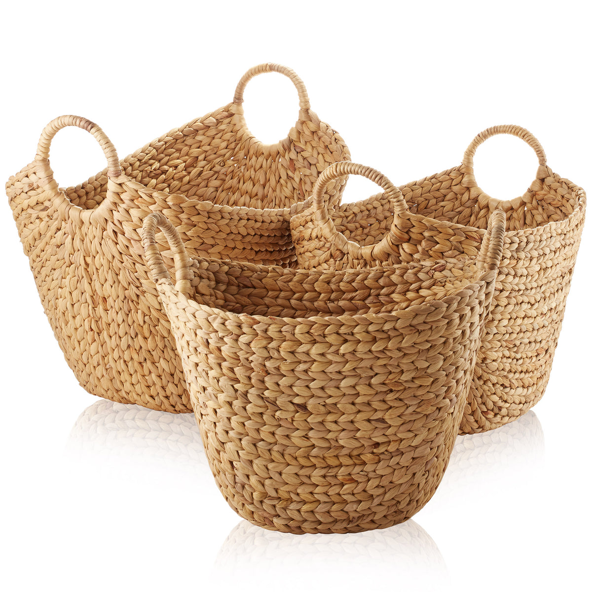 Set of 3 Water Hyacinth Boat Baskets with Handles