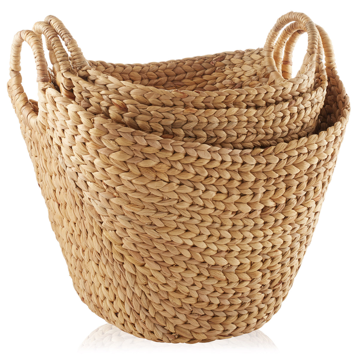 Set of 3 Water Hyacinth Boat Baskets with Handles
