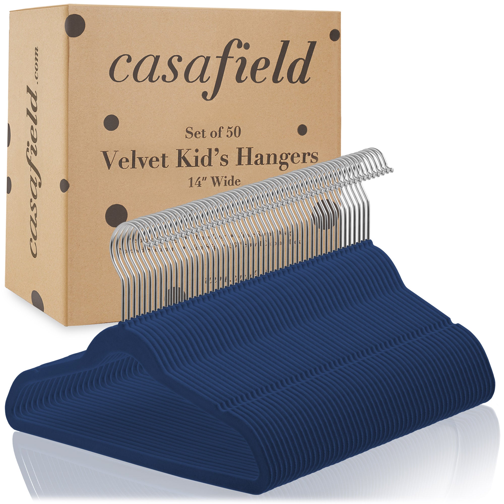 Casafield 50 Velvet Kid's Hangers for Children's Clothes, 14 inch - Light Blue