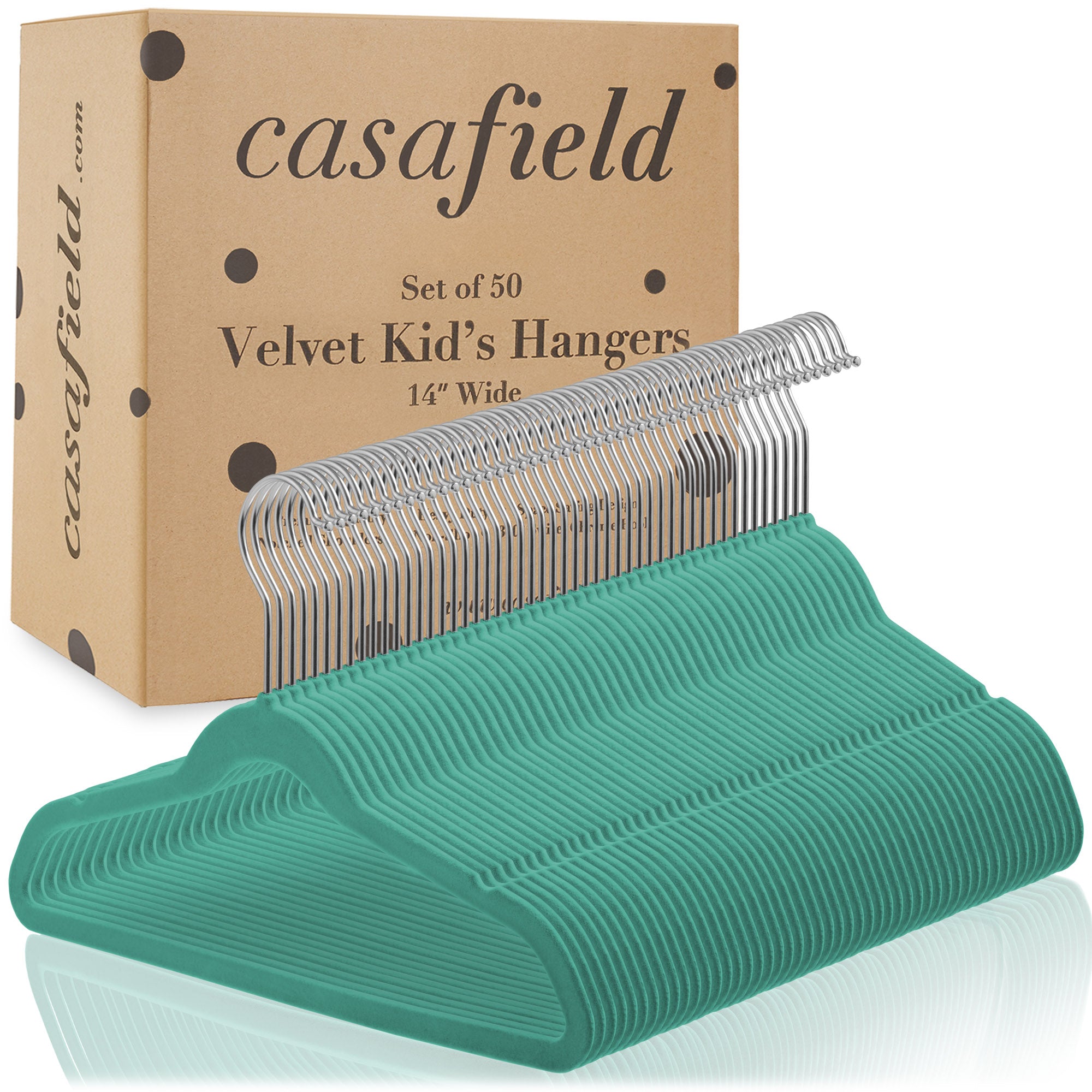 Casafield 50 Velvet Kid's Hangers - 14 Size for Children's Clothes - Teal
