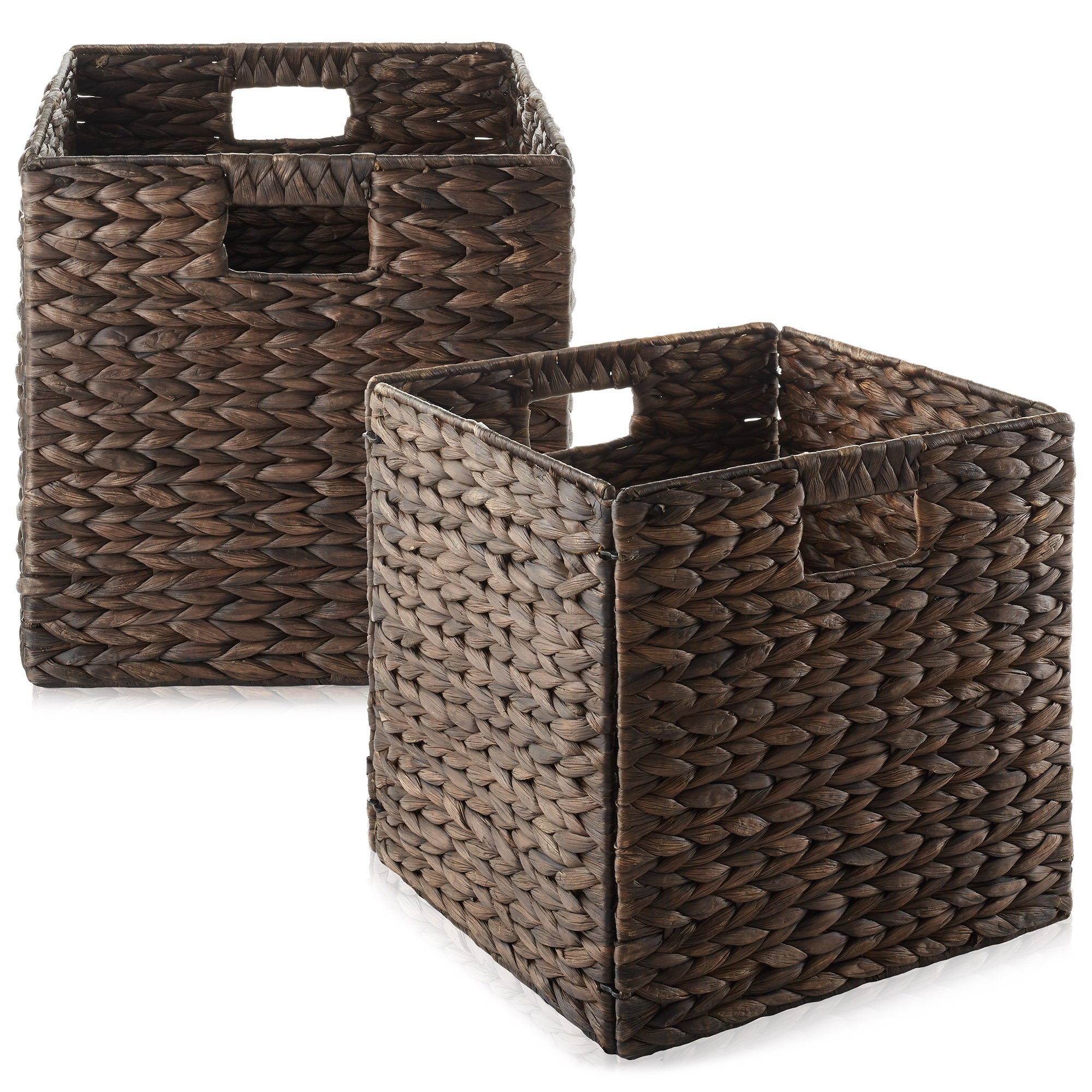 Casafield Set of 3 Water Hyacinth Lidded Storage Baskets  (Small/Medium/Large), Multipurpose Organizer Totes with Tapered Bottoms