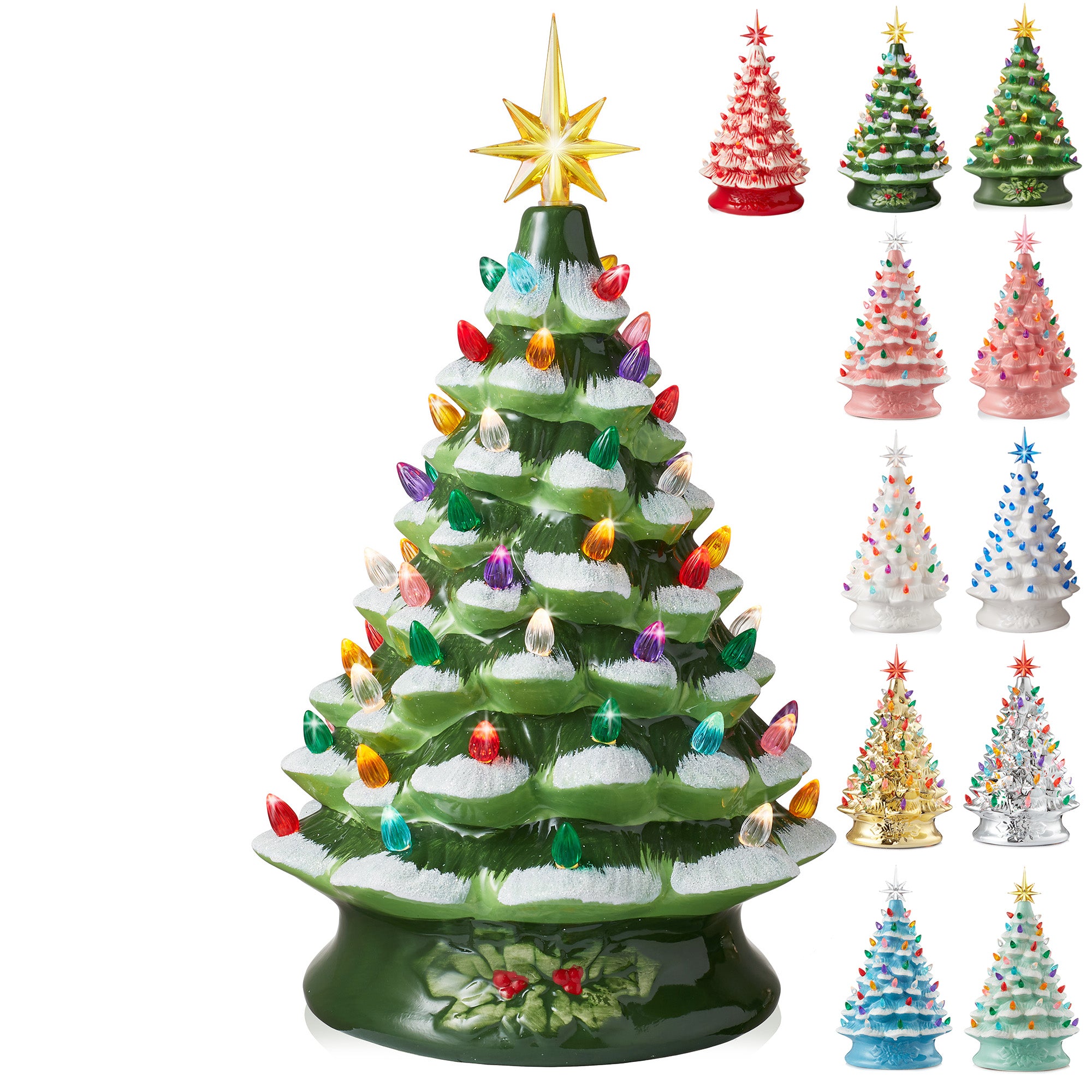 ceramic christmas tree worth money 15" Hand Painted Ceramic Christmas Tree, Pre-Lit Tree with Star Pink