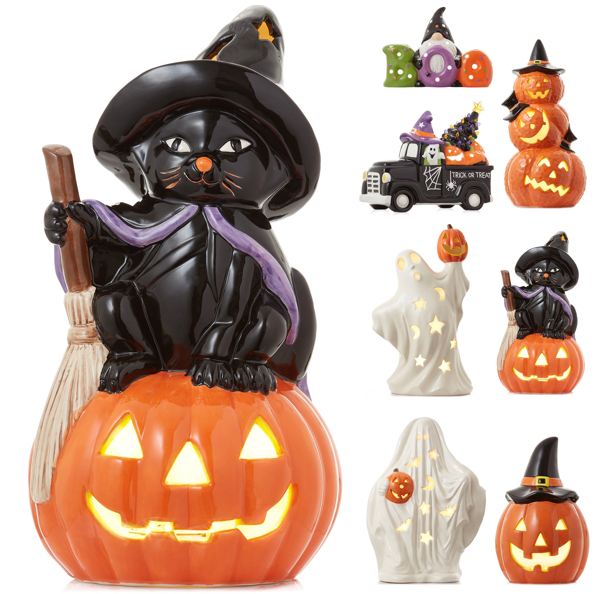 Pre-Lit Ceramic Halloween Hand-Painted Tabletop Indoor Home Decor
