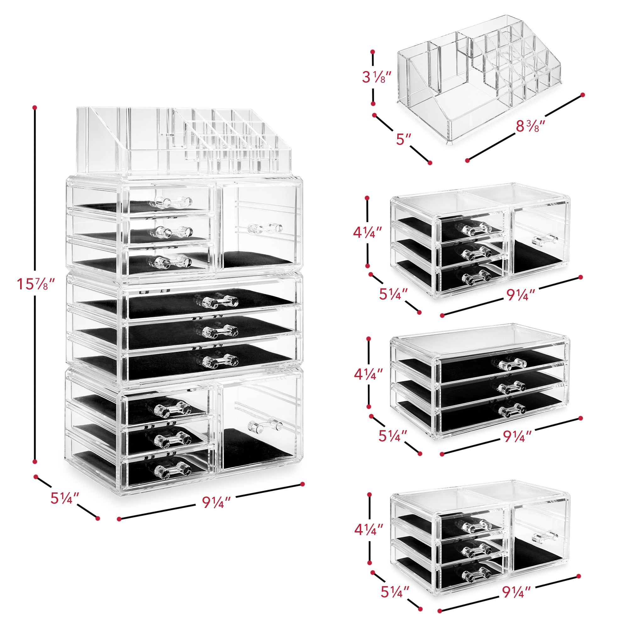 Casafield Acrylic Cosmetic Makeup Organizer & Jewelry Storage Display Case - 4 Large, 2 Small Drawer Set - Clear